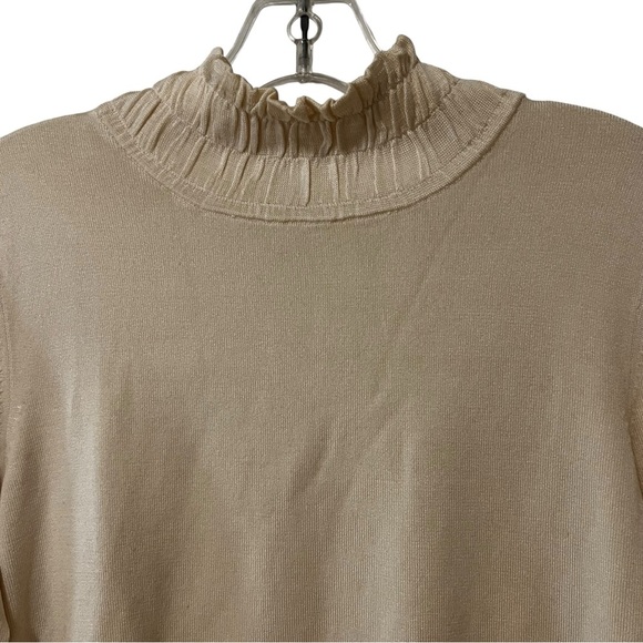 White + Warren Silk Blend Mock Neck Pullover Longsleeve Top Cream Medium - Picture 4 of 16